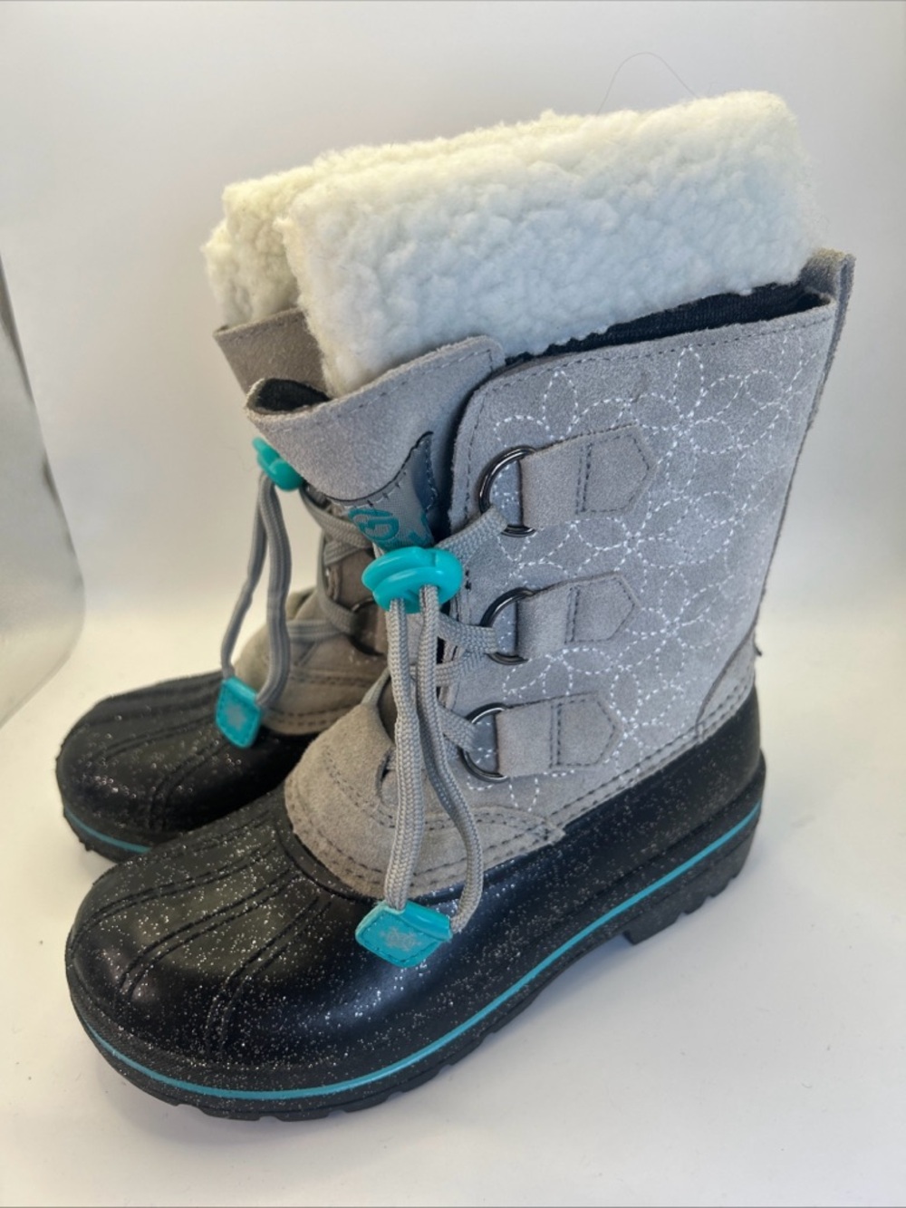 Magellan Outdoors Girls Duck Boots in Black w/Glitter & Fur Youth Size 13